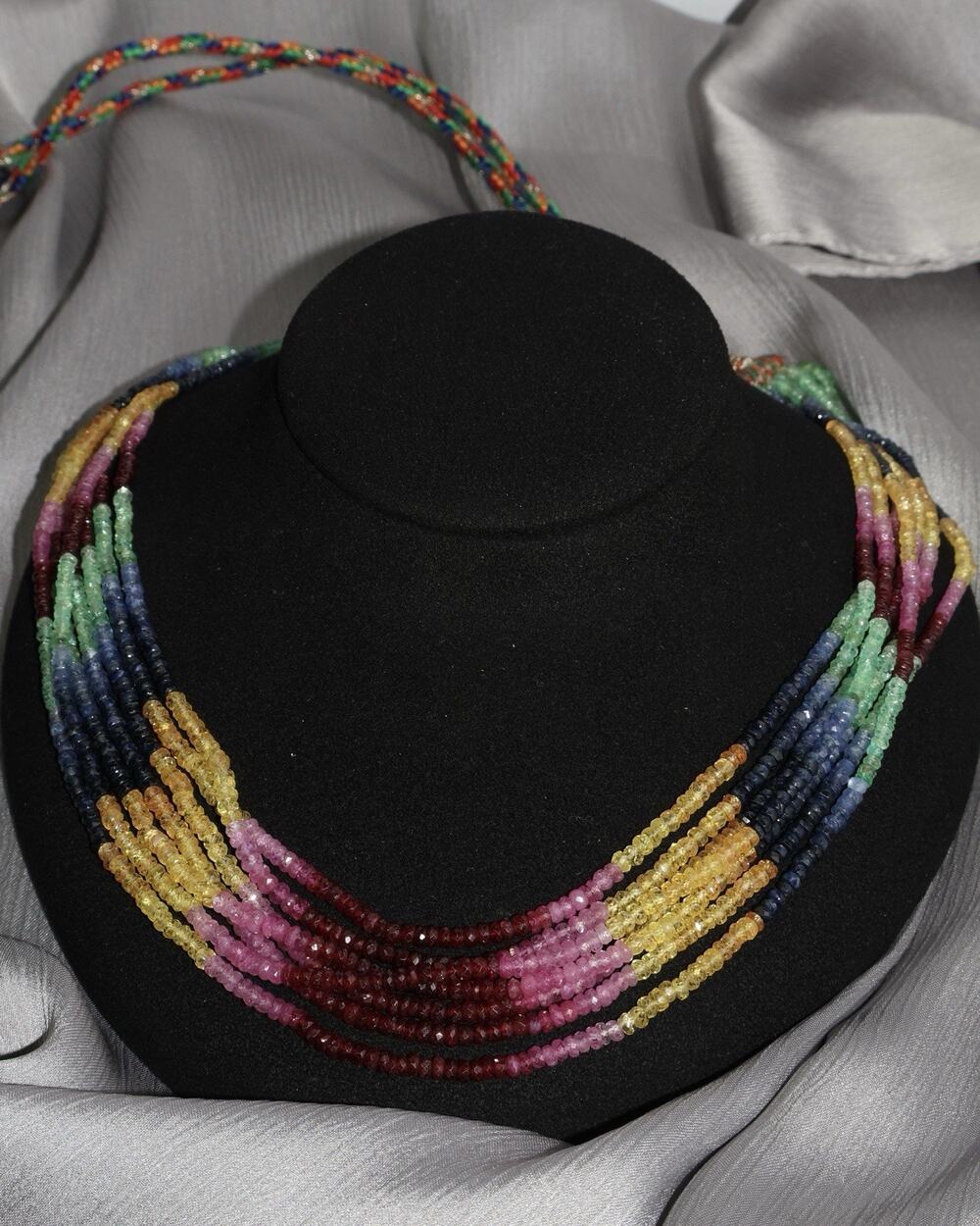 Multi Color Sapphire & Ruby Necklace 57G / Adjustable